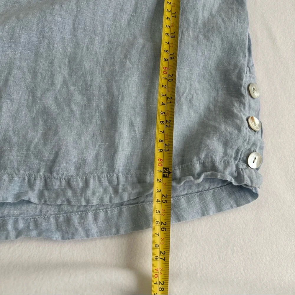 Tahari Women’s Linen Button Detail Blouse Light Blue 3/4 Sleeve Medium - Picture 6 of 8